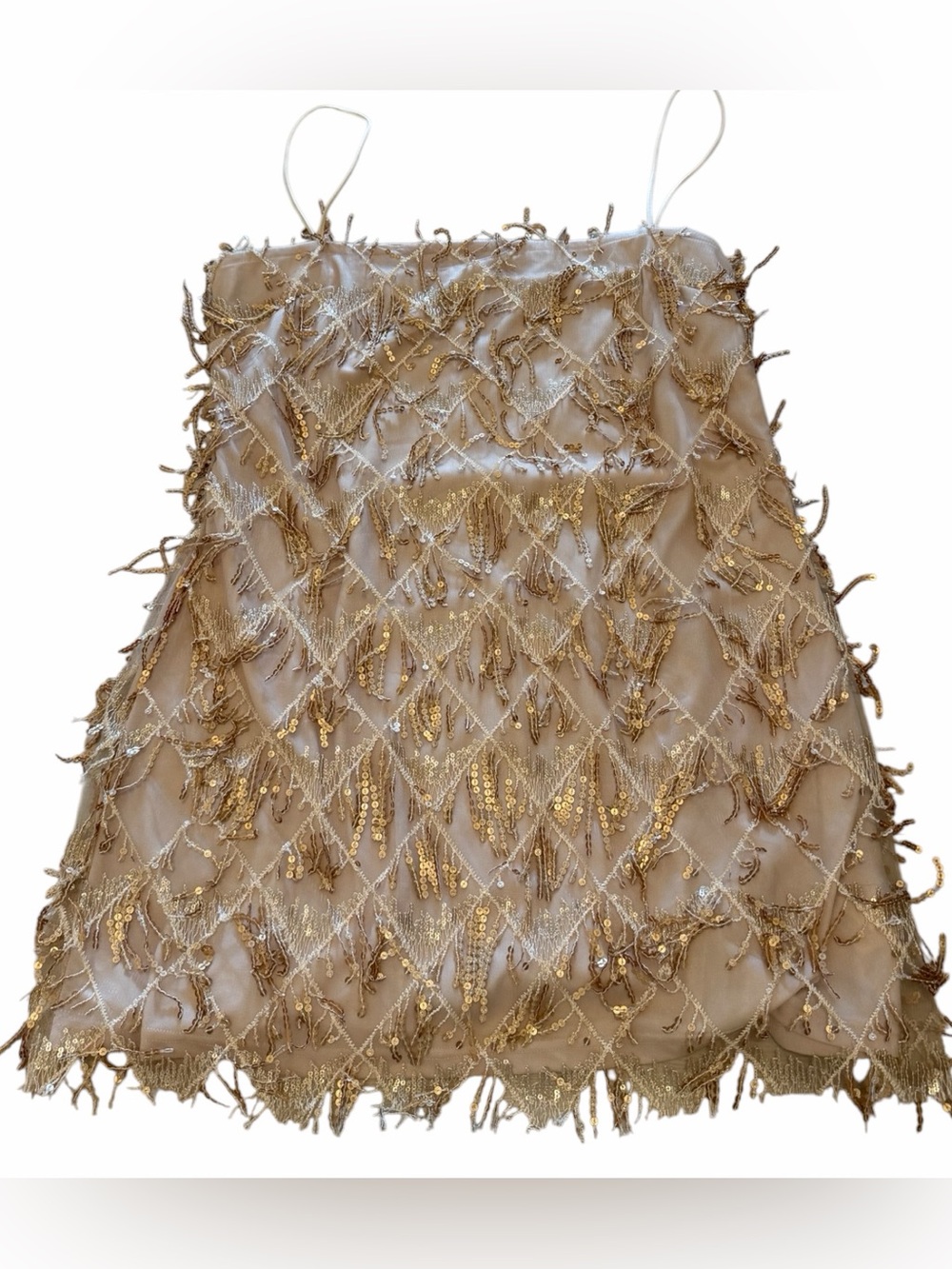 Showpo Gold Sequin Fringe Mini Dress